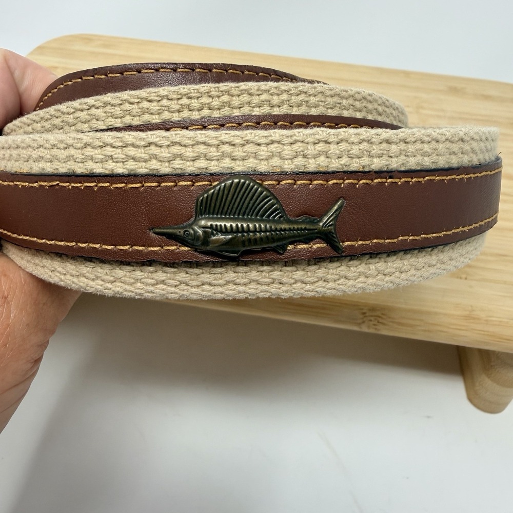 Zep-Pro Belt Sz. 38 Genuine Leather Brass Sailfish Conchos Brass‎ Buckle USA